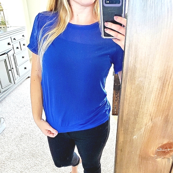 Women's Royal Blue Dark Blue Dressy Blouse Top Short Sleeve Shirt | Small - Picture 9 of 15